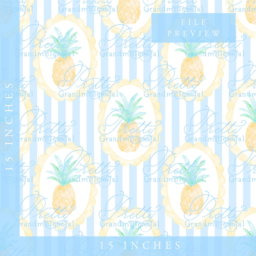 Grandmillennial Pineapple Seamless Pattern, Summer Bows Print (PNG) - PrettyGrandmillennai