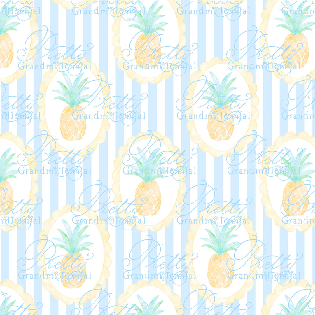 Grandmillennial Pineapple Seamless Pattern, Summer Bows Print (PNG) - PrettyGrandmillennai