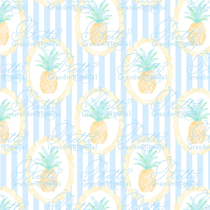 Grandmillennial Pineapple Seamless Pattern, Summer Bows Print (PNG) - PrettyGrandmillennai