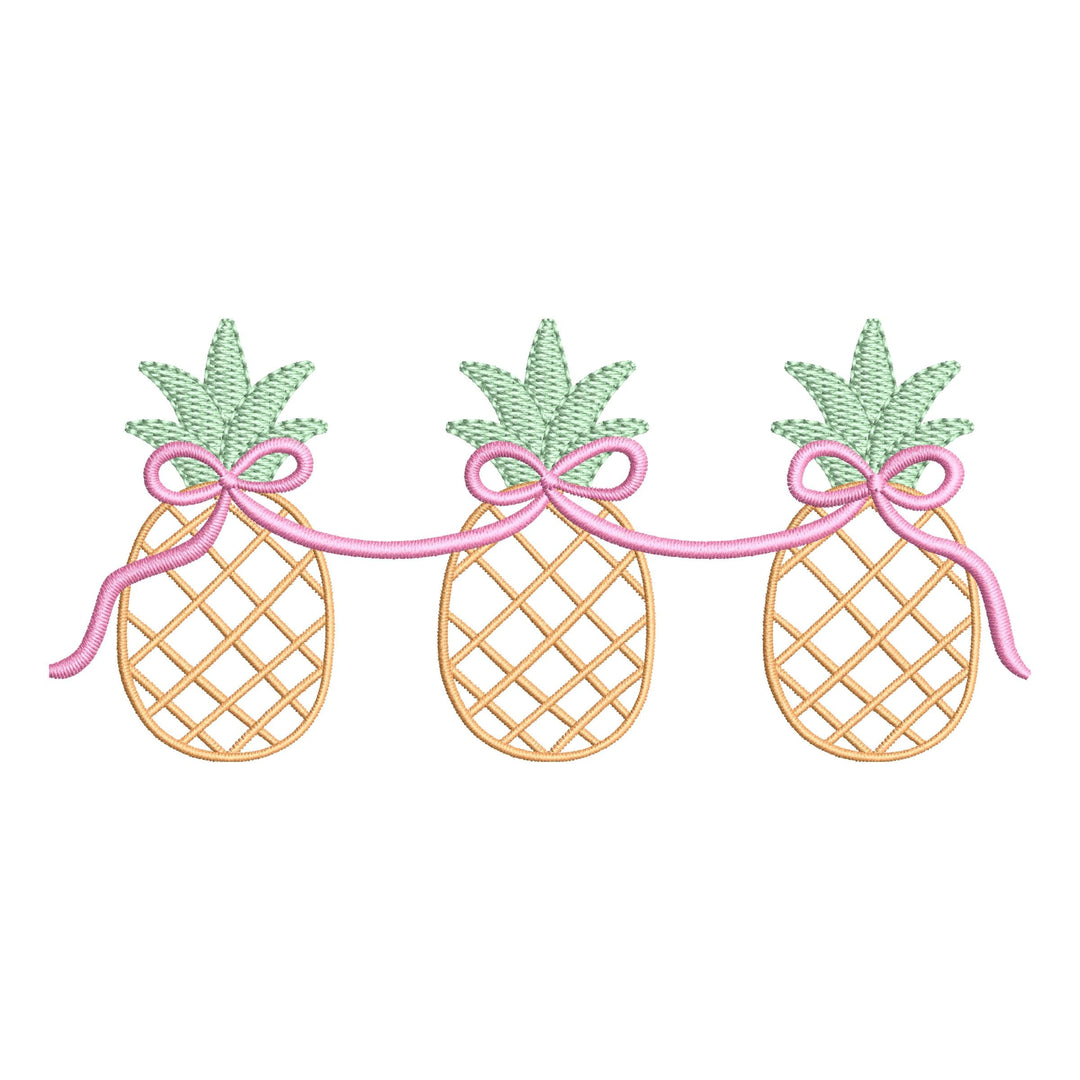 Pineapples with Bows Embroidery Design, Grandmillennial Summer Fruit (Digital Download)
