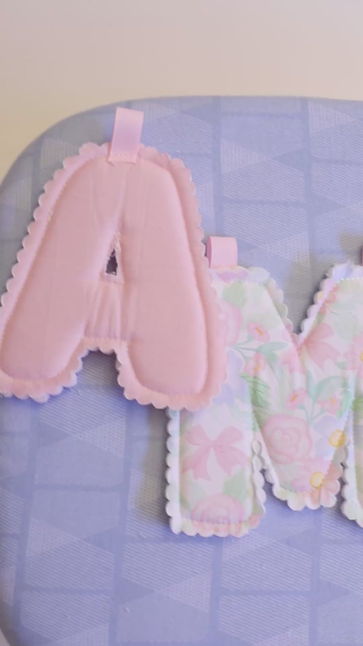 Pastel Floral Fabric Name Banner | Handmade Puffy Letter Bunting | Ready to Ship
