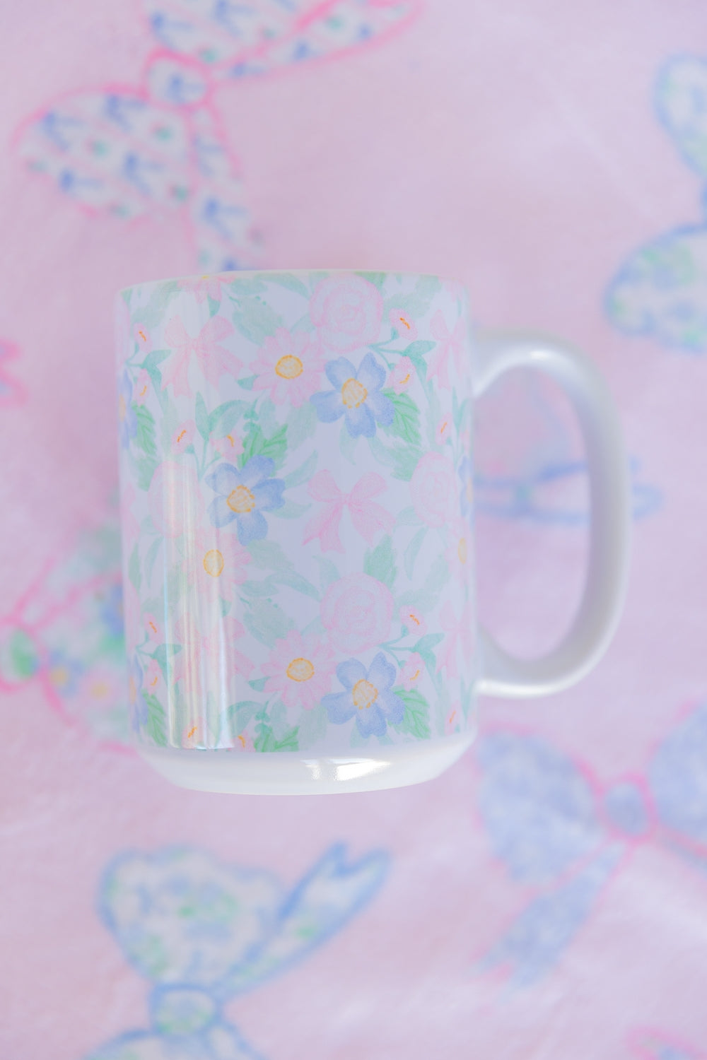 Pastel Flowers and Bows Ceramic Mug 15oz
