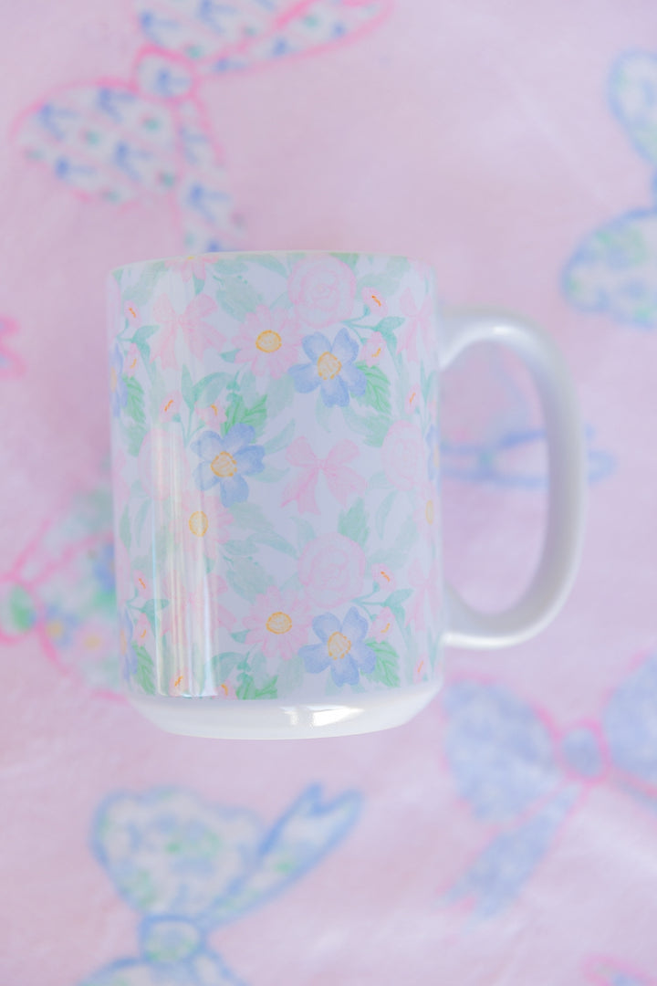 Pastel Flowers and Bows Ceramic Mug 15oz