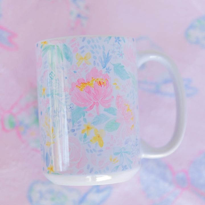 Pastel Peony Garden Ceramic Mug 15oz