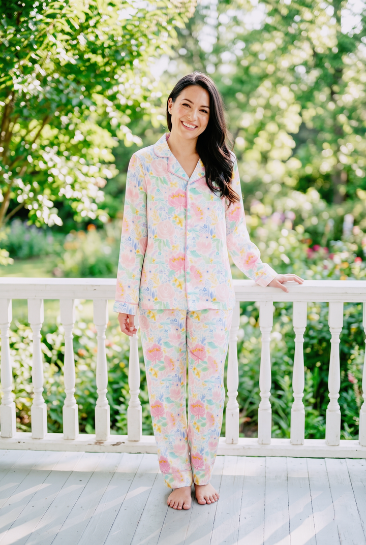 Sugarplum Flowers Satin Pajama Set | Grandmillennial Floral Lounge Pajamas